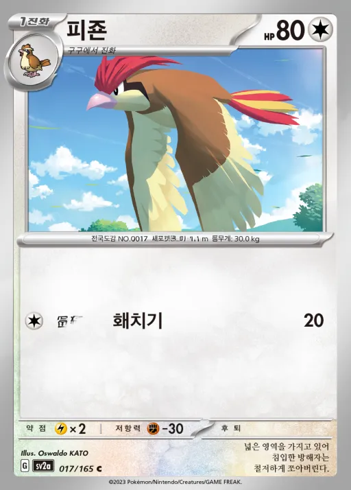 포켓몬 카드 151 韓国語版 피죤 17 カード表面