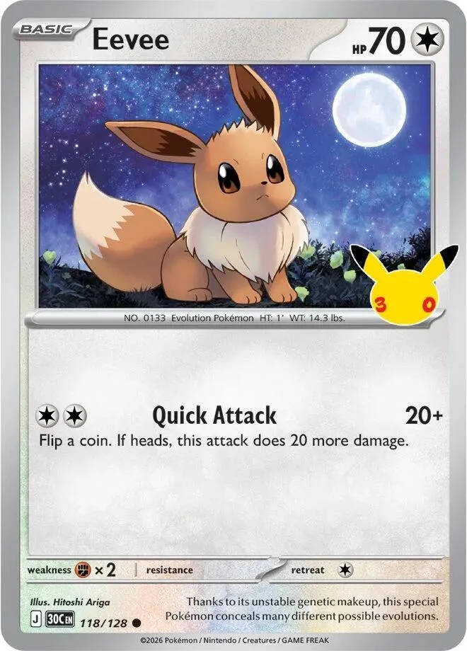Pokémon TCG: 30th Celebration 英語版 Eevee 118 カード表面