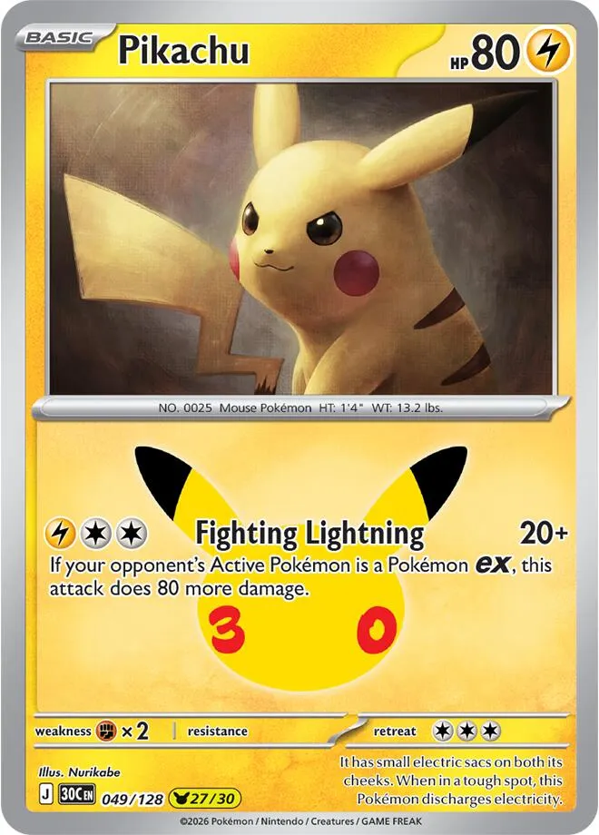 Pokémon TCG: 30th Celebration 英語版 Pikachu 49 カード表面