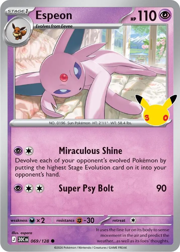 Pokémon TCG: 30th Celebration 英語版 Espeon 69 カード表面