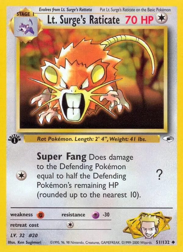 Gym Heroes 영어판 Lt. Surge's Raticate 51 카드 앞면