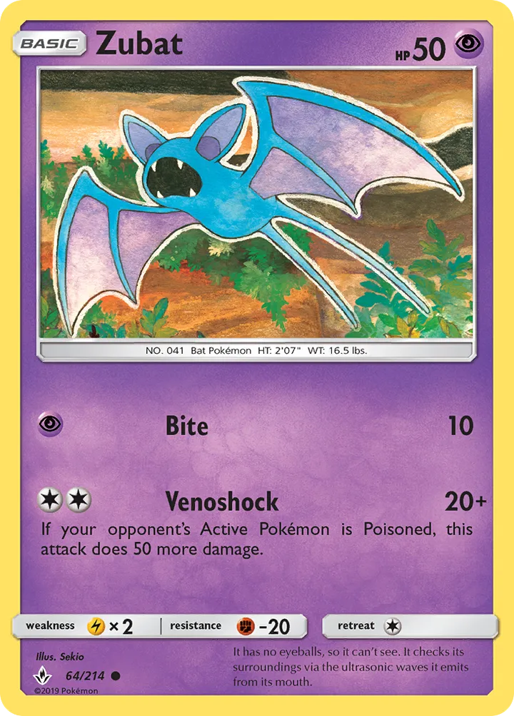 Sun & Moon—Unbroken Bonds 영어판 Zubat 64 카드 앞면
