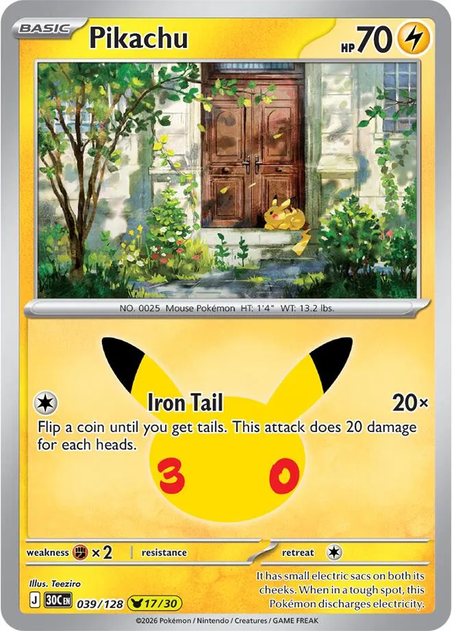 Pokémon TCG: 30th Celebration 英語版 Pikachu 39 カード表面