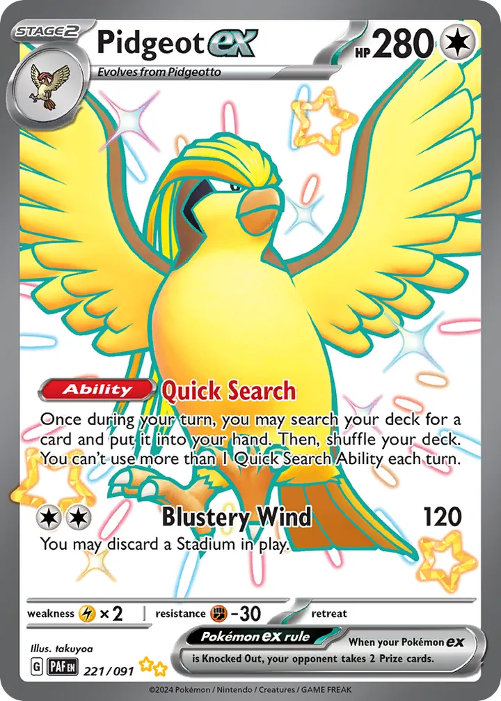 Scarlet & Violet—Paldean Fates 영어판 Pidgeot ex 221 카드 앞면