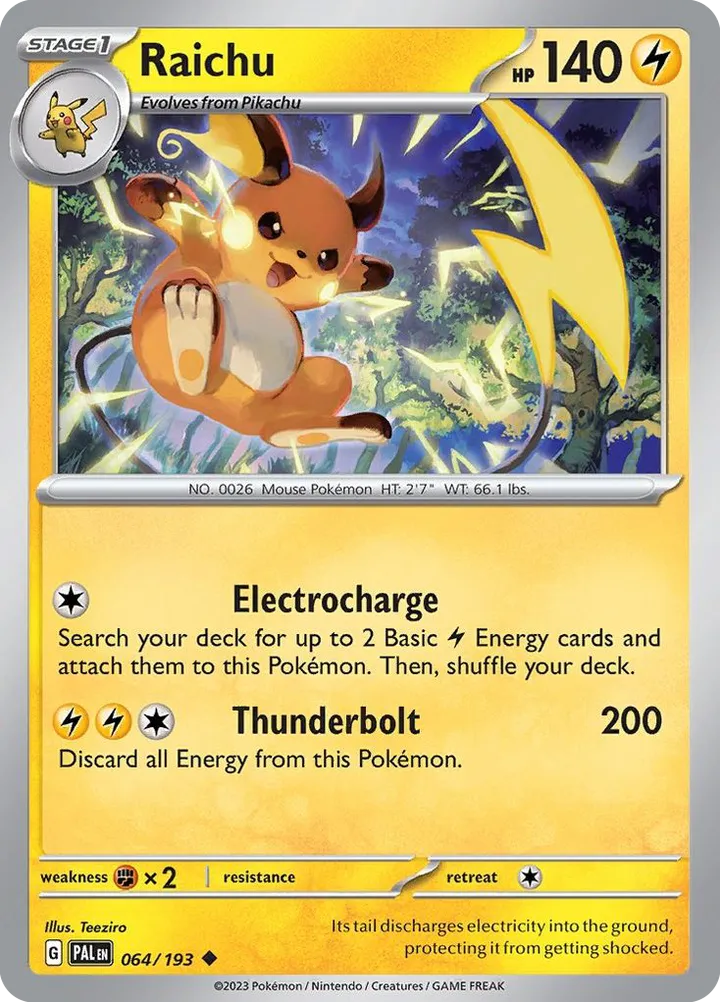 Scarlet & Violet—Paldea Evolved 영어판 Raichu 64 카드 앞면
