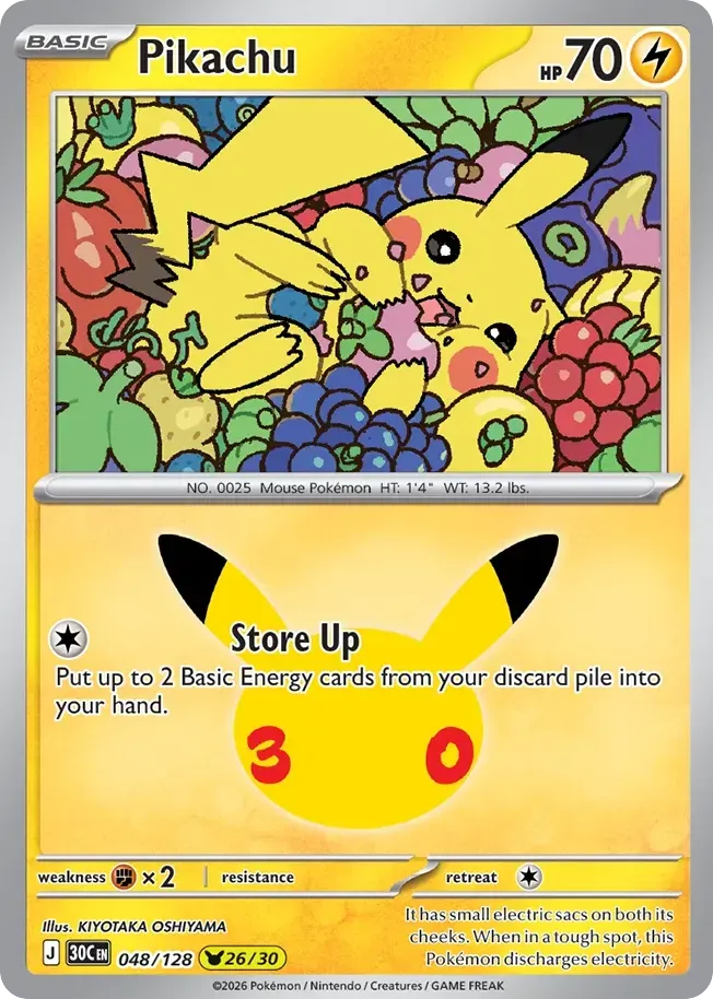 Pokémon TCG: 30th Celebration 英語版 Pikachu 48 カード表面