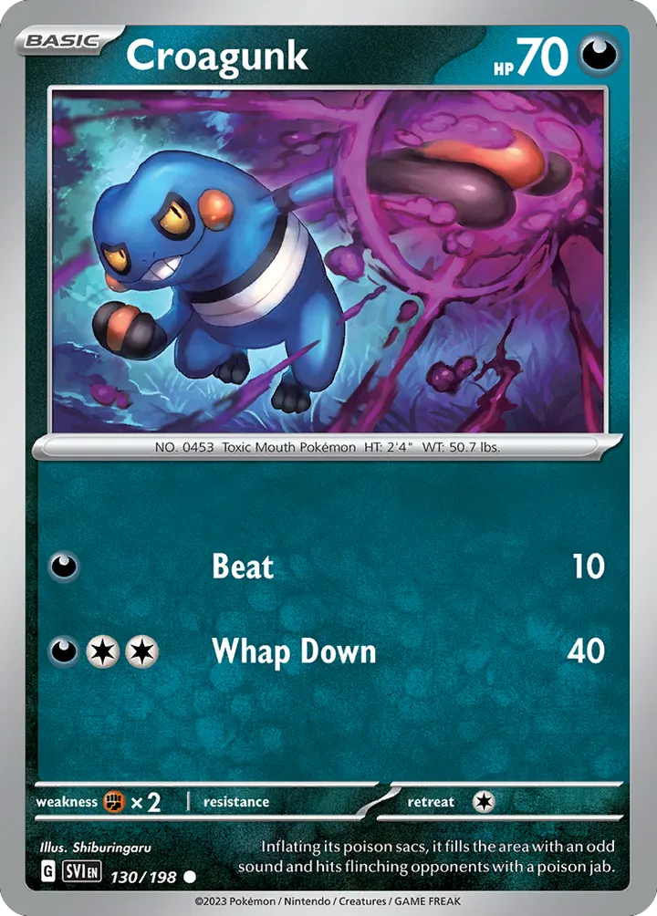 Scarlet & Violet 영어판 Croagunk 130 카드 앞면