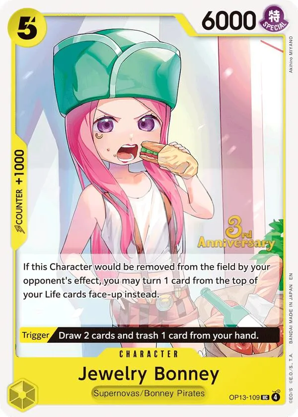 Carrying on His Will 영어판 Jewelry Bonney OP13-109 · 기념 대회 카드 앞면