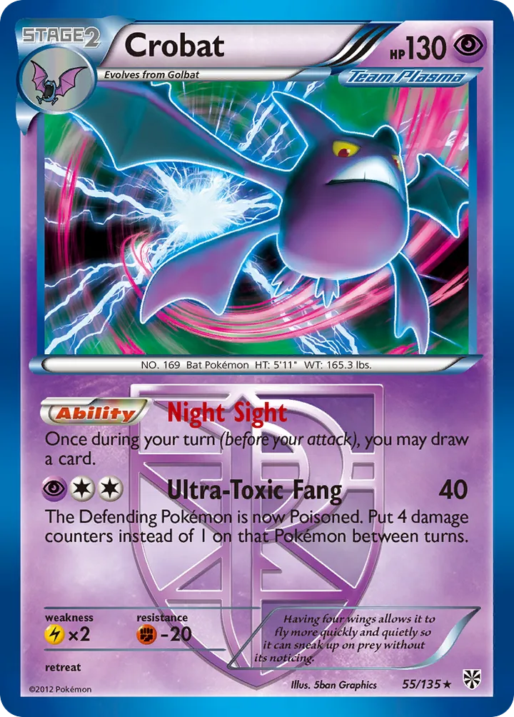 Black & White—Plasma Storm 영어판 Crobat 55 카드 앞면