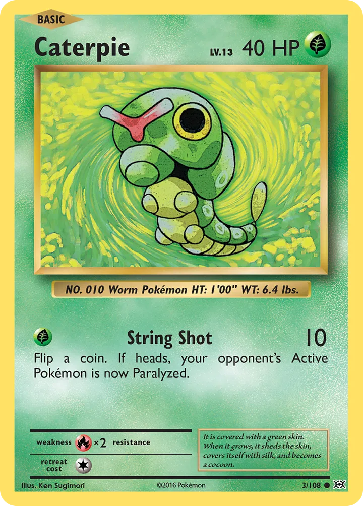 XY—Evolutions 영어판 Caterpie 3 카드 앞면