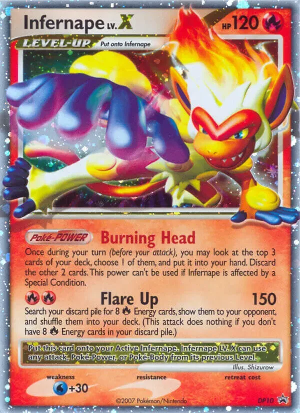 Front of Infernape LV.X DP10, DP Black Star Promos English