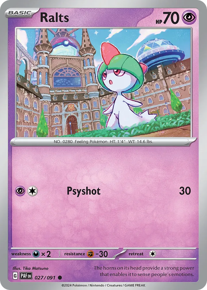 Scarlet & Violet—Paldean Fates 英語版 Ralts 27 カード表面