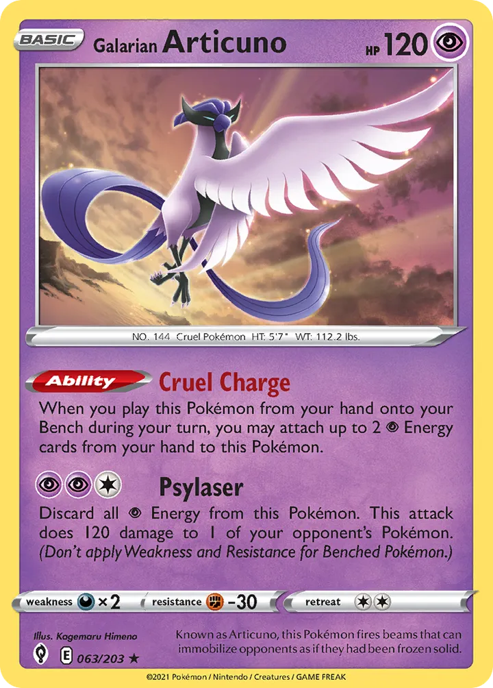 Sword & Shield—Evolving Skies 영어판 Galarian Articuno 63 카드 앞면