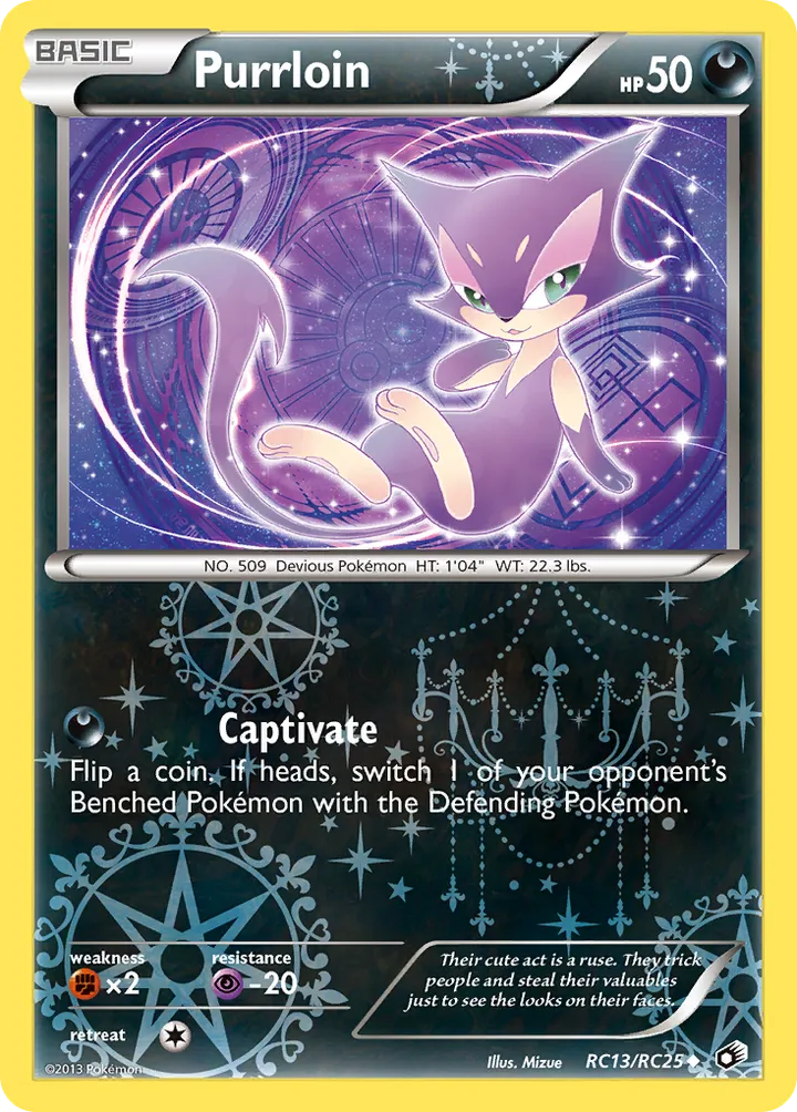 Black & White—Legendary Treasures 英語版 Purrloin RC13 カード表面
