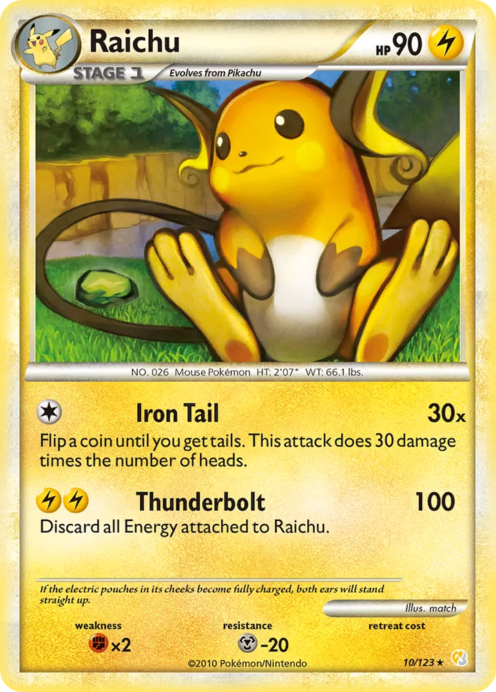 HeartGold & SoulSilver 英語版 Raichu 10 カード表面