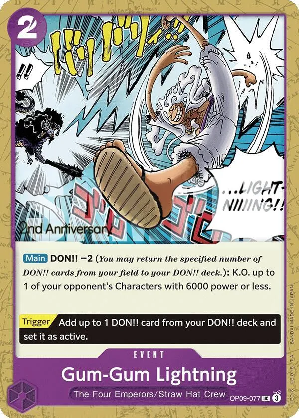 Emperors in the New World 영어판 Gum-Gum Lightning OP09-077 · 기념 대회 카드 앞면