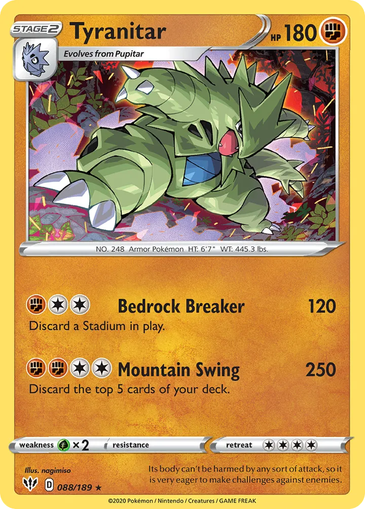 Front of Tyranitar 88, Sword & Shield—Darkness Ablaze English