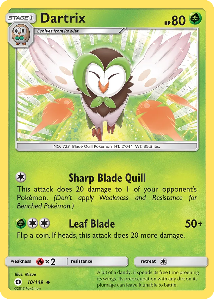 Sun & Moon 英語版 Dartrix 10 カード表面