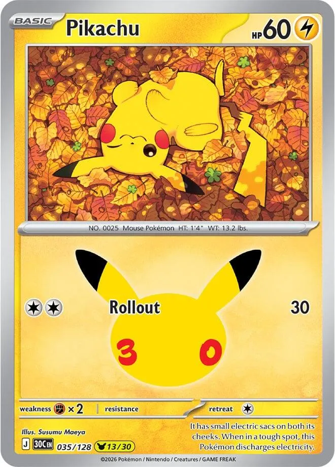 Pokémon TCG: 30th Celebration 英語版 Pikachu 35 カード表面
