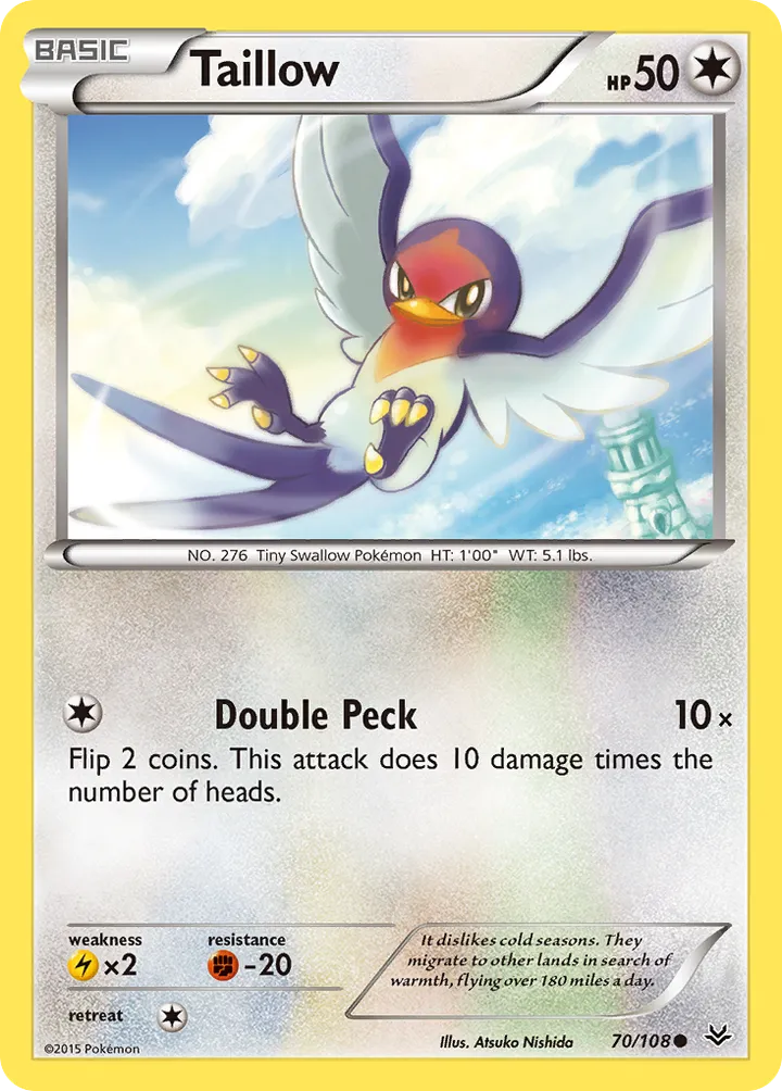 XY—Roaring Skies 영어판 Taillow 70 카드 앞면