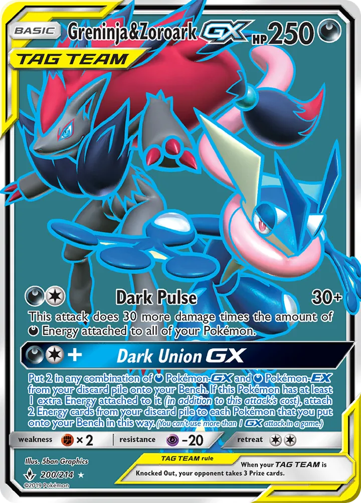 Sun & Moon—Unbroken Bonds 영어판 Greninja & Zoroark-GX 200 카드 앞면