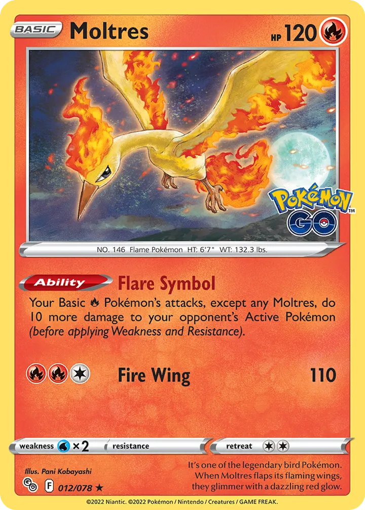 Pokémon TCG: Pokémon GO 영어판 Moltres 12 카드 앞면