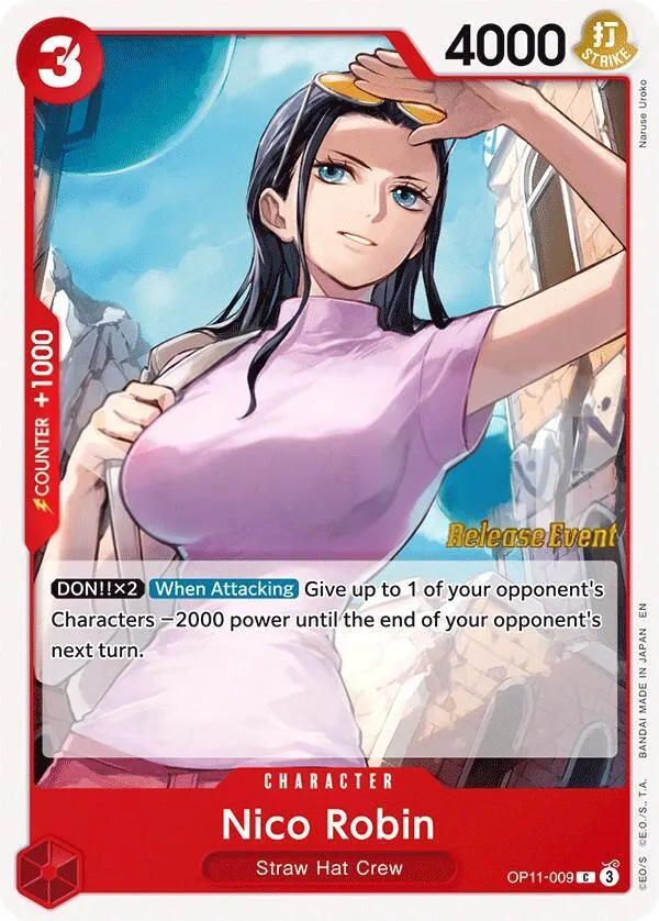 A Fist of Divine Speed 영어판 Nico Robin OP11-009 · 세트 출시 행사 카드 앞면