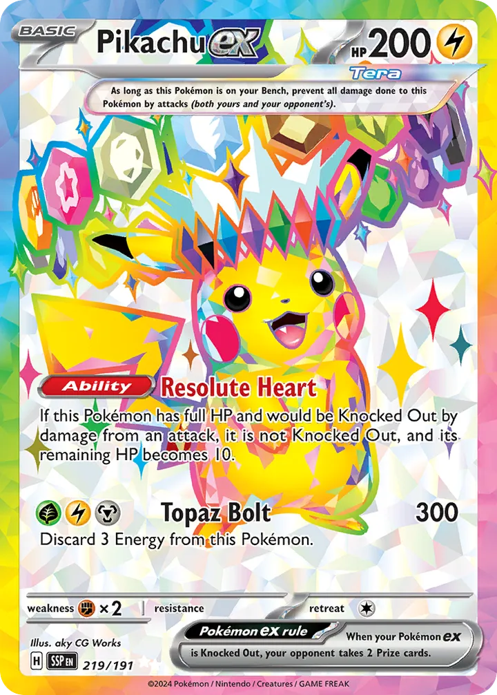 Scarlet & Violet—Surging Sparks 영어판 Pikachu ex 219 카드 앞면