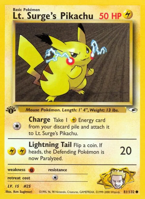 Gym Heroes 영어판 Lt. Surge's Pikachu 81 카드 앞면