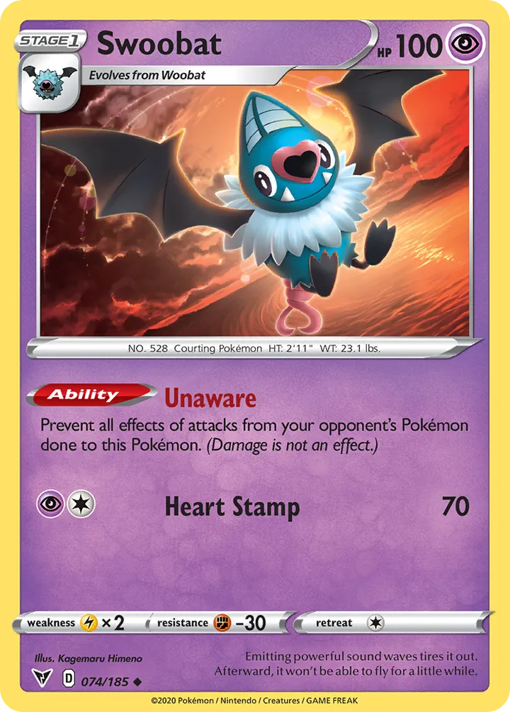 Sword & Shield—Vivid Voltage 영어판 Swoobat 74 카드 앞면