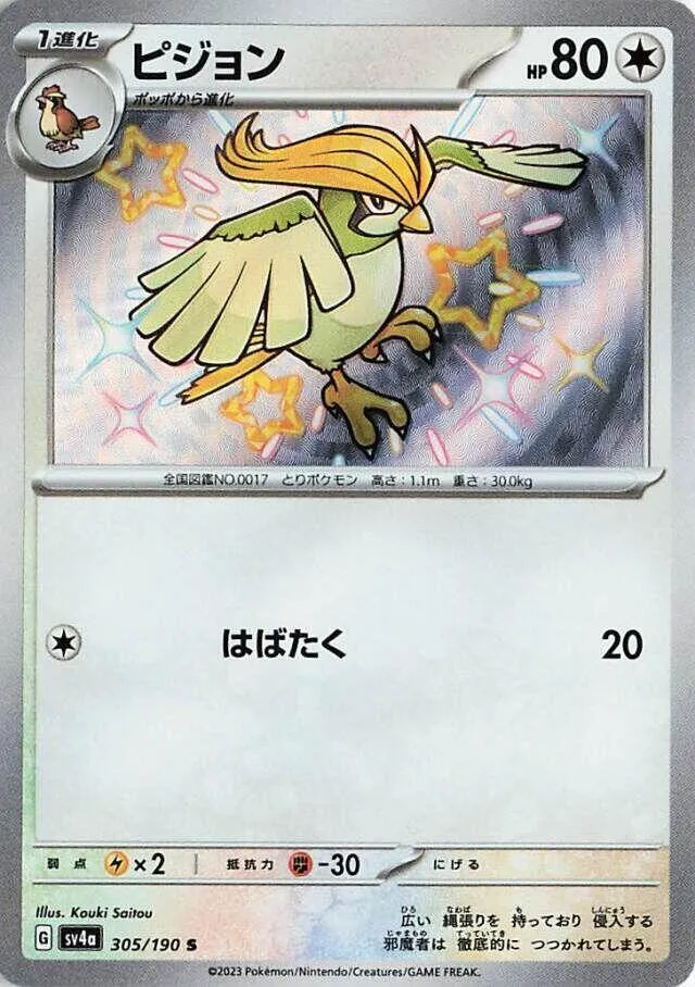 Front of Pidgeotto 305, シャイニートレジャーex Japanese