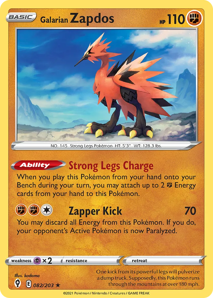 Sword & Shield—Evolving Skies 영어판 Galarian Zapdos 82 카드 앞면