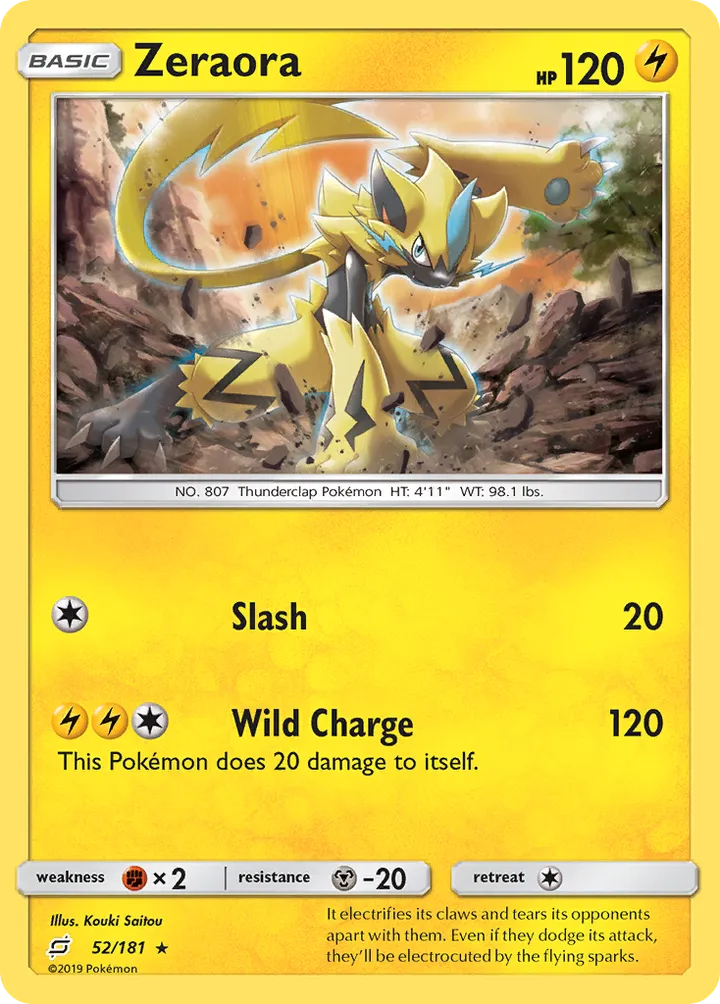 Sun & Moon—Team Up 영어판 Zeraora 52 카드 앞면