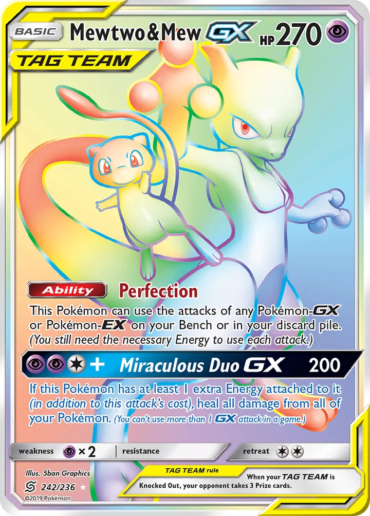 Sun & Moon—Unified Minds 영어판 Mewtwo & Mew-GX 242 카드 앞면