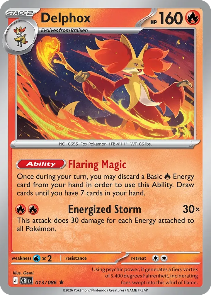 Mega Evolution—Chaos Rising 英語版 Delphox 13 カード表面