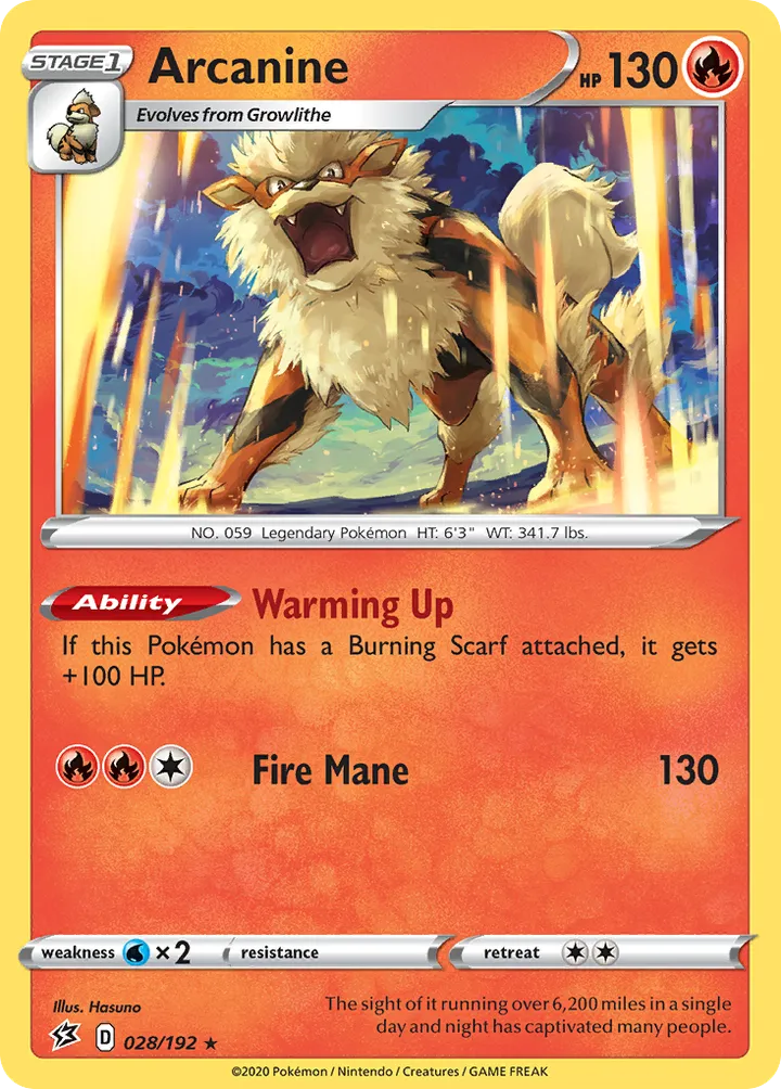 Sword & Shield—Rebel Clash 英語版 Arcanine 28 カード表面