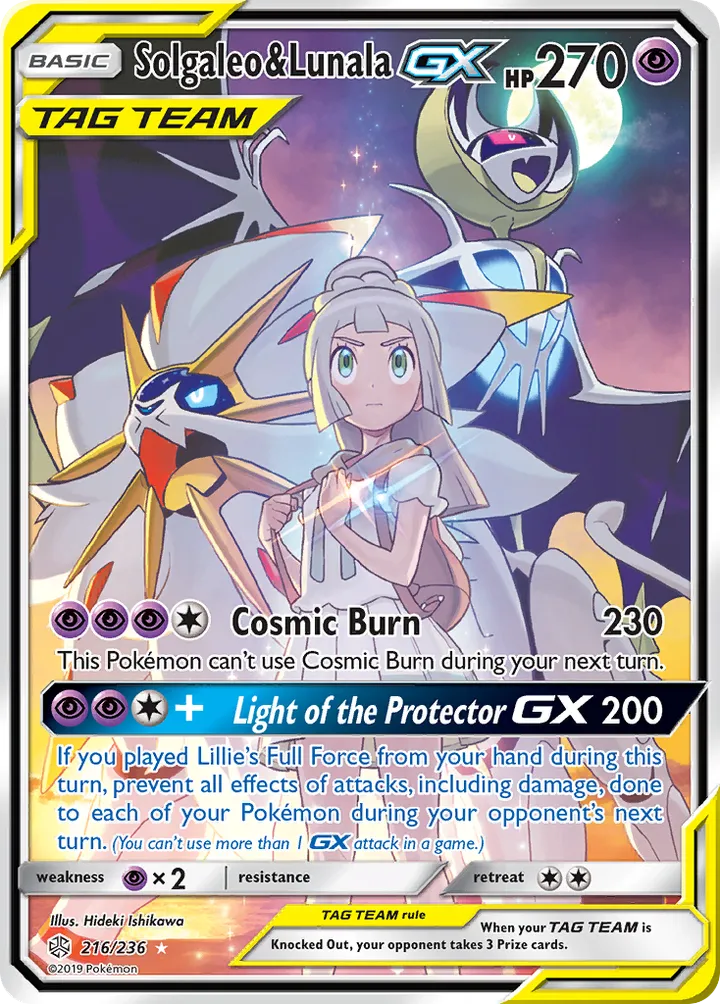 Sun & Moon—Cosmic Eclipse 영어판 Solgaleo & Lunala-GX 216 카드 앞면