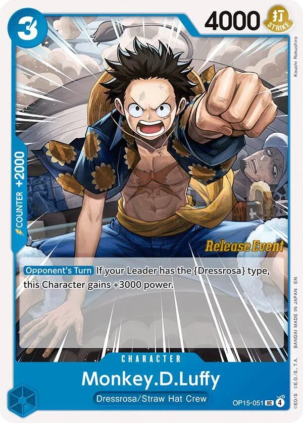 Adventure on Kami's Island 영어판 Monkey.D.Luffy OP15-051 · 세트 출시 행사 카드 앞면