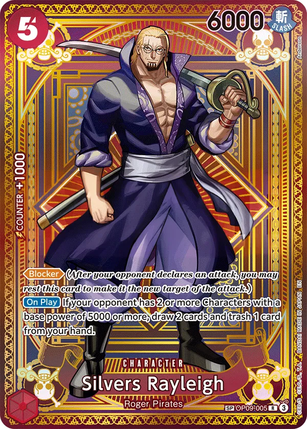 Emperors in the New World 영어판 Silvers Rayleigh OP09-005 · 패럴렐 카드 앞면