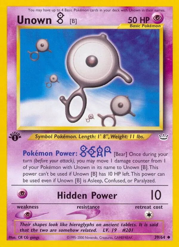 Neo Revelation 영어판 Unown [B] 39 카드 앞면