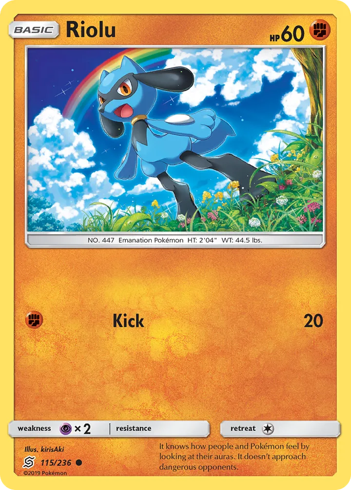 Front of Riolu 115, Sun & Moon—Unified Minds English