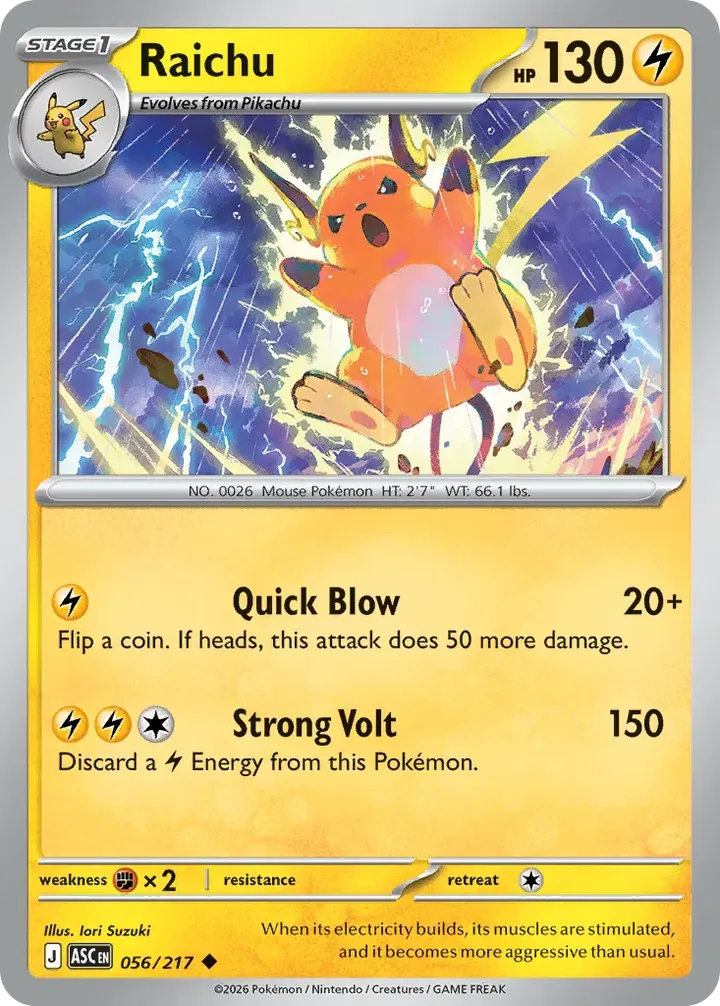 Mega Evolution—Ascended Heroes 英語版 Raichu 56 カード表面