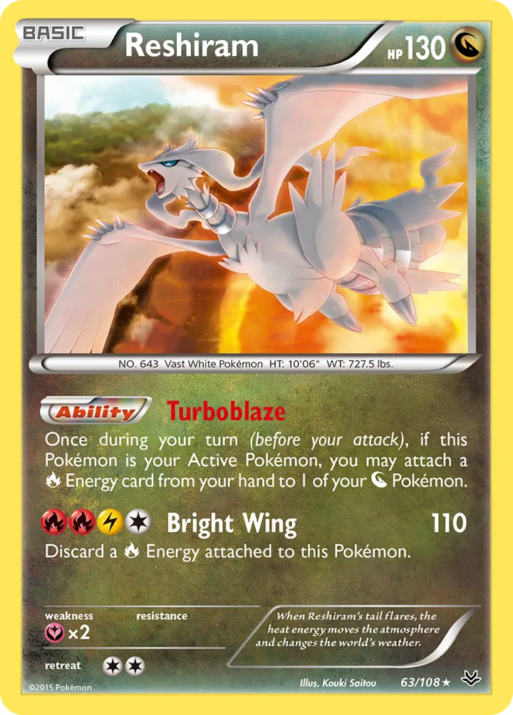 Front of Reshiram 63, XY—Roaring Skies English