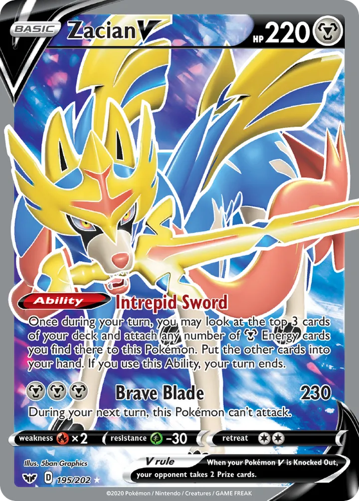 Sword & Shield 영어판 Zacian V 195 카드 앞면