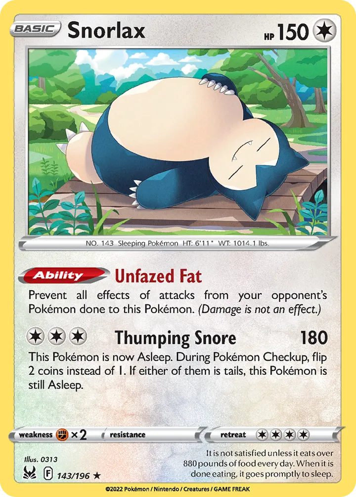 Sword & Shield—Lost Origin 英語版 Snorlax 143 カード表面