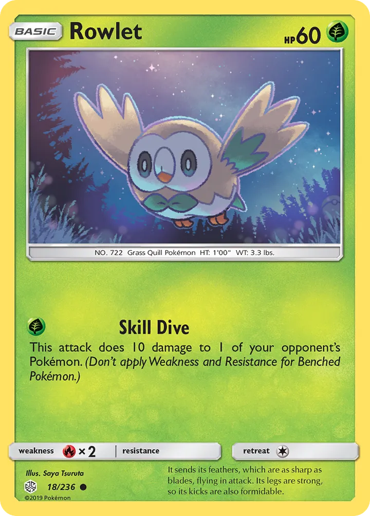 Sun & Moon—Cosmic Eclipse 英語版 Rowlet 18 カード表面