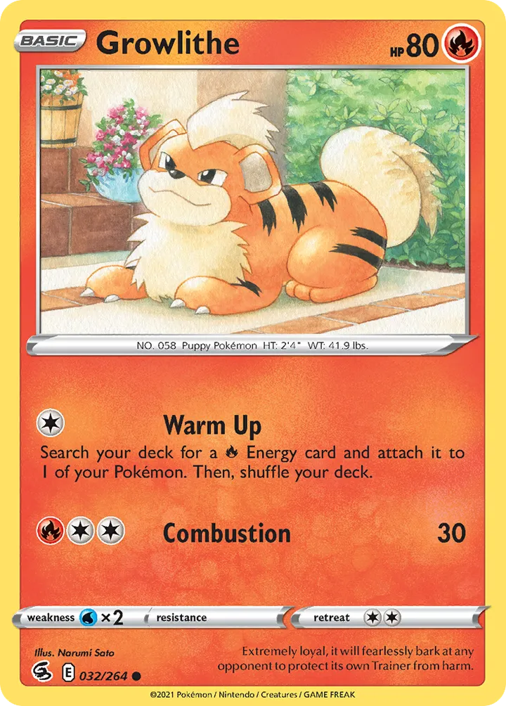 Sword & Shield—Fusion Strike 영어판 Growlithe 32 카드 앞면