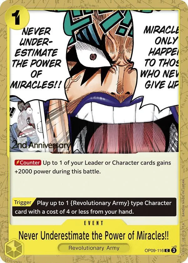 Emperors in the New World 영어판 Never Underestimate the Power of Miracles!! OP09-116 · 기념 대회 카드 앞면