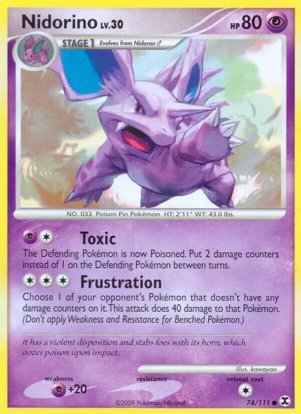 Platinum—Rising Rivals 영어판 Nidorino 74 카드 앞면
