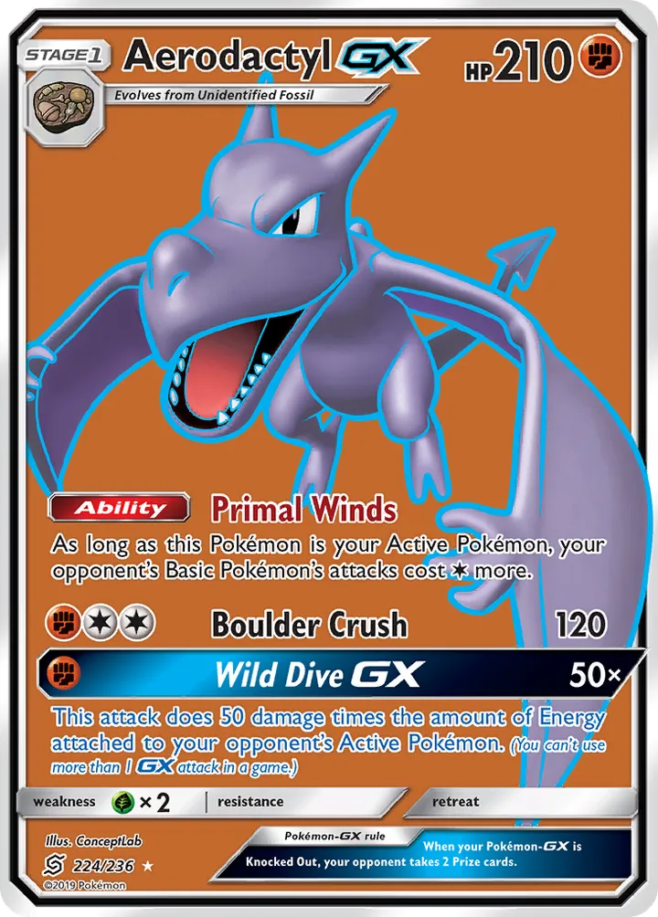 Sun & Moon—Unified Minds 영어판 Aerodactyl-GX 224 카드 앞면